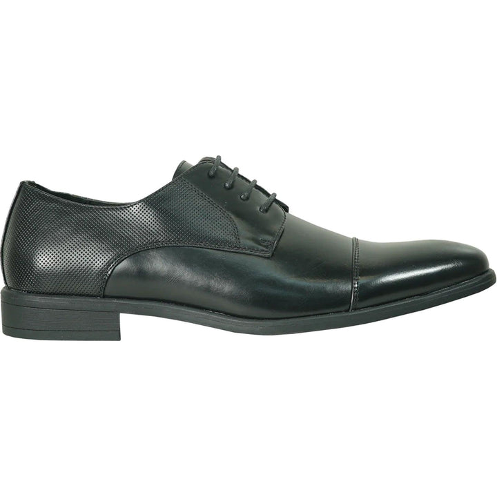 "Bravo Men's Antique Black Cap Toe Oxford Lace Up Dress Shoe" - Elegant Mensattire