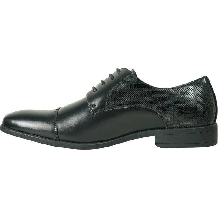 "Bravo Men's Antique Black Cap Toe Oxford Lace Up Dress Shoe" - Elegant Mensattire