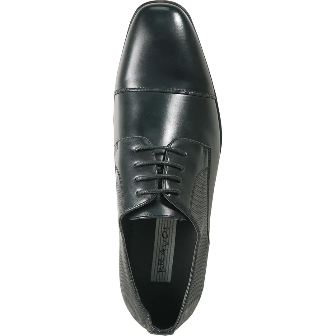 "Bravo Men's Antique Black Cap Toe Oxford Lace Up Dress Shoe" - Elegant Mensattire