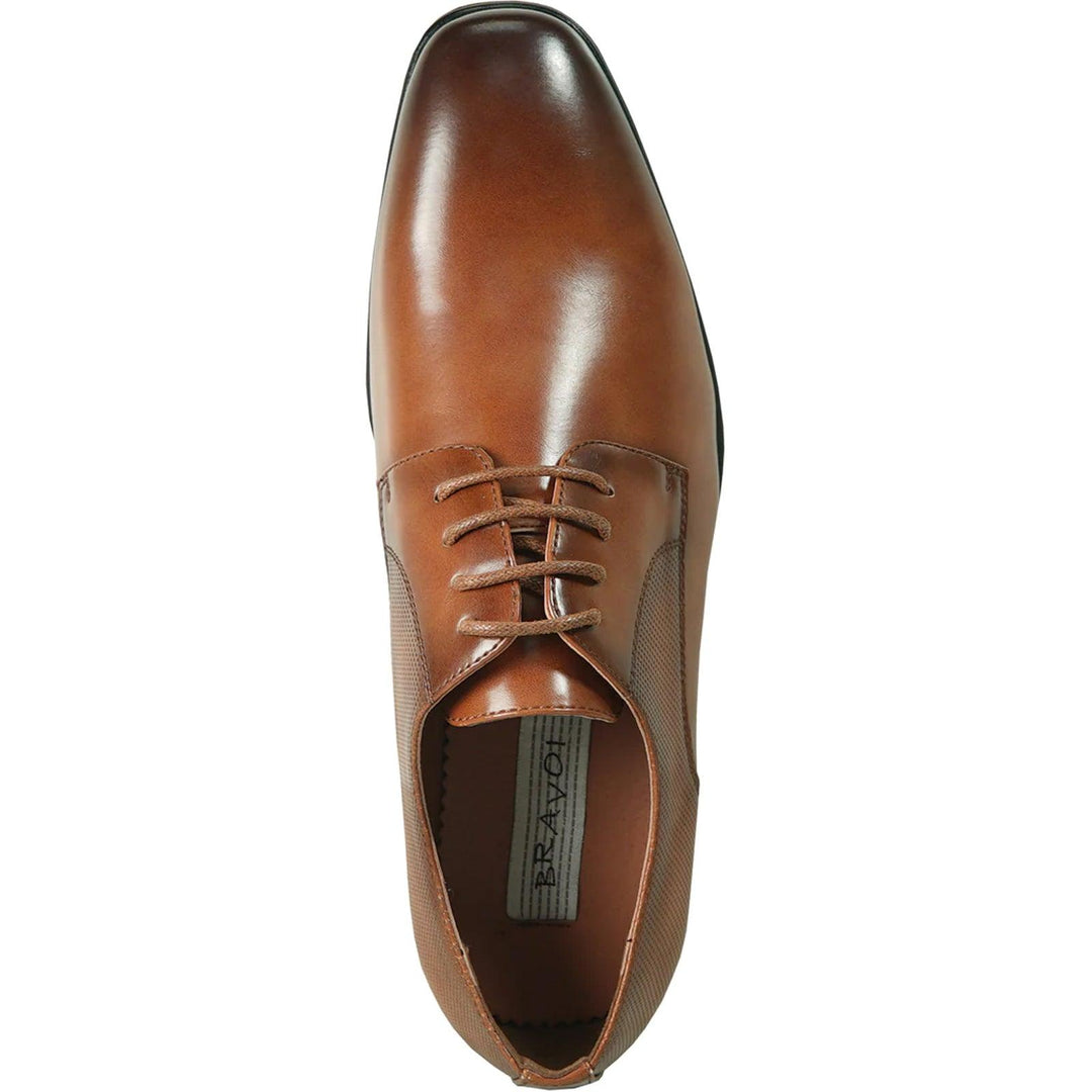 Bravo Men’s Antique Cognac Lace-Up Plain Toe Oxford Dress Shoes - Elegant Mensattire