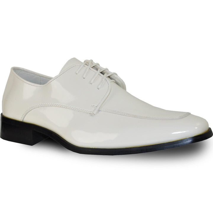 Bravo Men's Ivory Patent Moc Toe Tux Shoe - Classic Prom Elegance - Elegant Mensattire