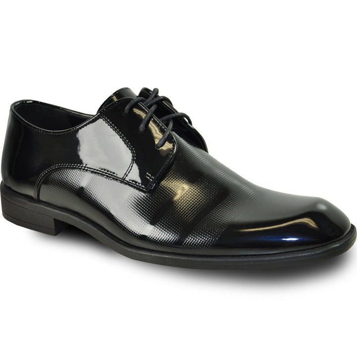 "Bravo Men's Textured Patent Lace-Up Oxford Tuxedo Dress Shoe - Black" - Elegant Mensattire