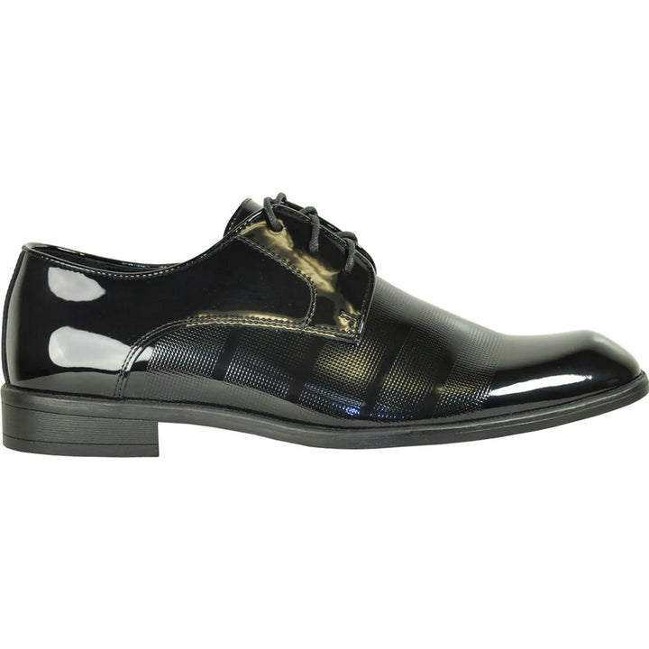 "Bravo Men's Textured Patent Lace-Up Oxford Tuxedo Dress Shoe - Black" - Elegant Mensattire