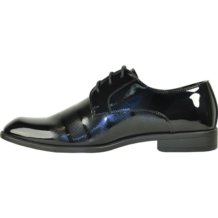 "Bravo Men's Textured Patent Lace-Up Oxford Tuxedo Dress Shoe - Black" - Elegant Mensattire