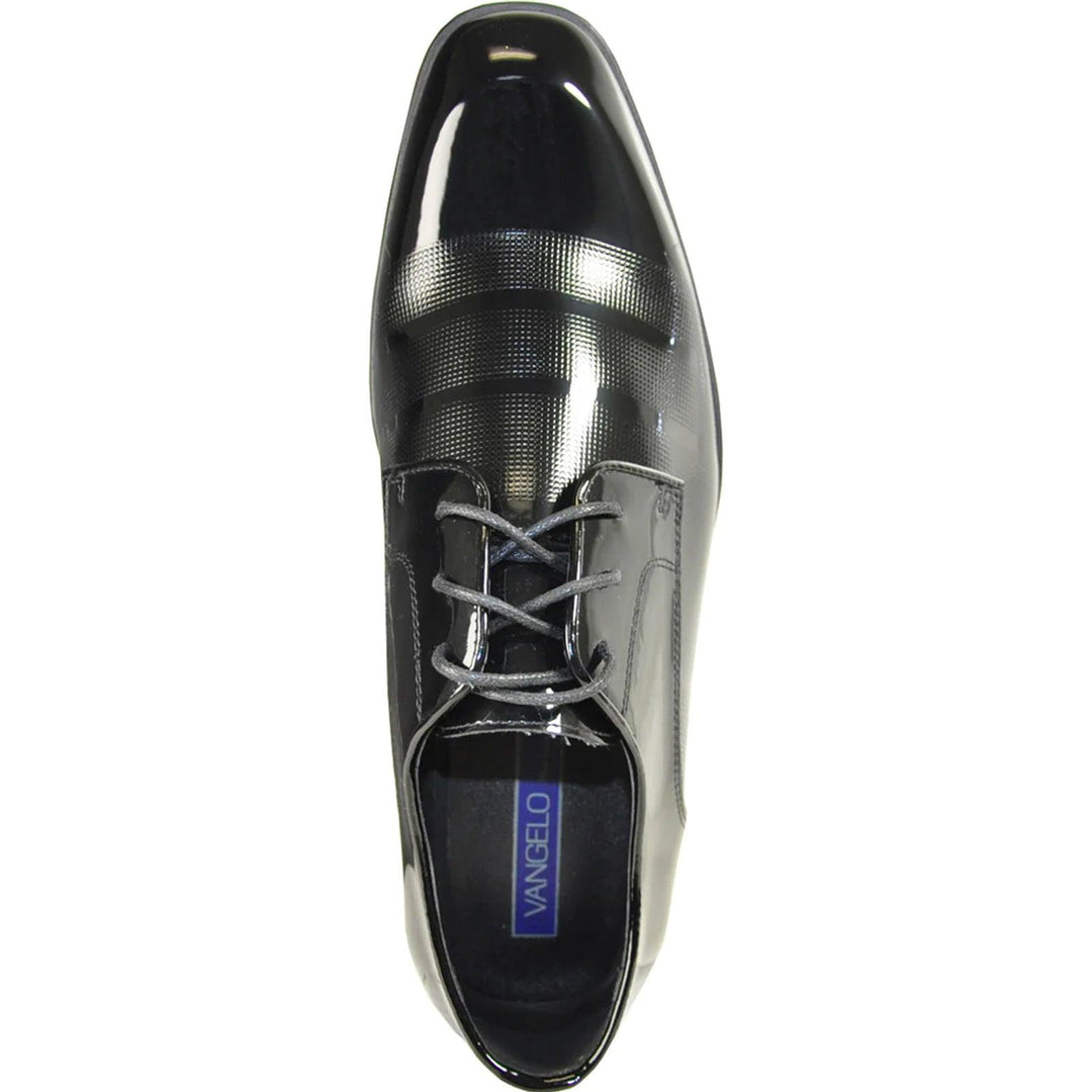 "Bravo Men's Textured Patent Lace-Up Oxford Tuxedo Dress Shoe - Black" - Elegant Mensattire