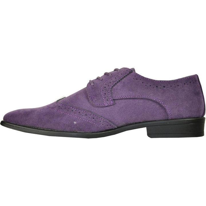 "Bravo Men's Vegan Suede Wingtip Lace Up Dress Shoe for Weddings & Proms - Purple" - Elegant Mensattire