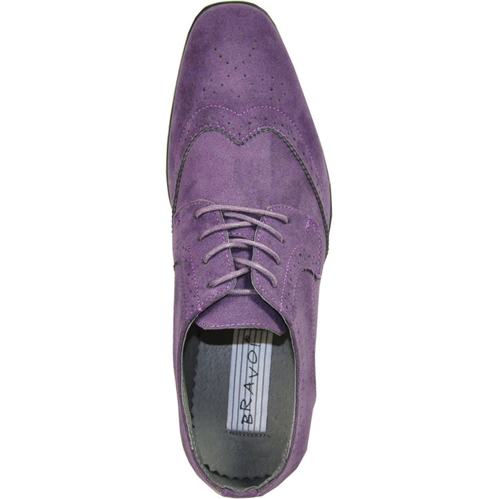 "Bravo Men's Vegan Suede Wingtip Lace Up Dress Shoe for Weddings & Proms - Purple" - Elegant Mensattire