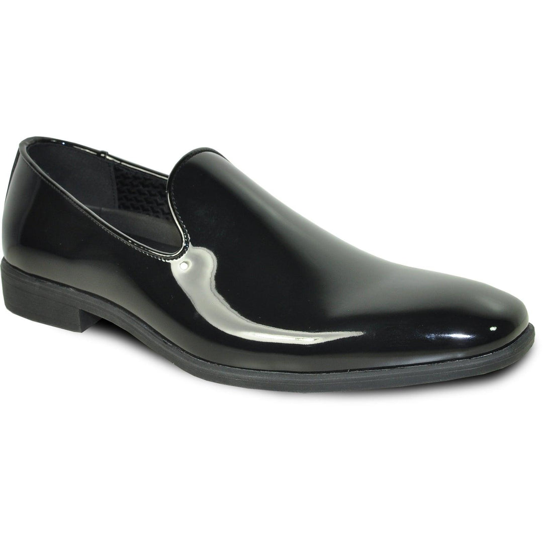 Bravo Mens Classic Patent Loafer Tuxedo Shoe in Black w/Plain Toe Slip On - Elegant Mensattire