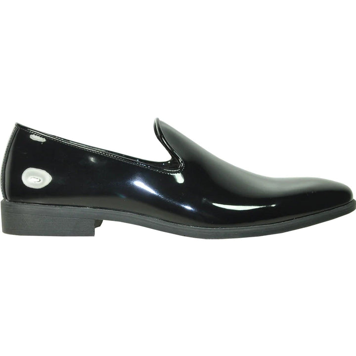 Bravo Mens Classic Patent Loafer Tuxedo Shoe in Black w/Plain Toe Slip On - Elegant Mensattire