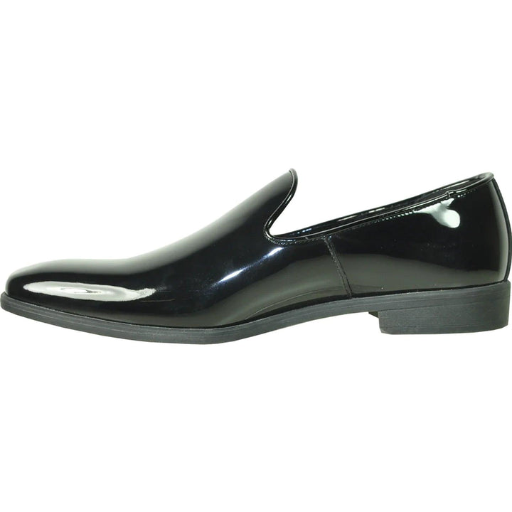 Bravo Mens Classic Patent Loafer Tuxedo Shoe in Black w/Plain Toe Slip On - Elegant Mensattire