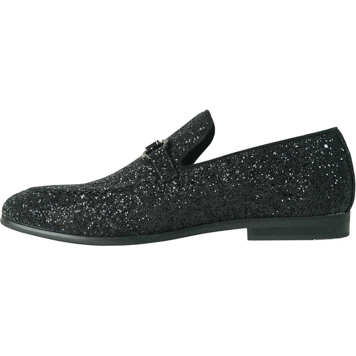 Bravo Mens' Modern Glitter-Sequin Prom Tux Loafer w/Buckle, Black - Elegant Mensattire