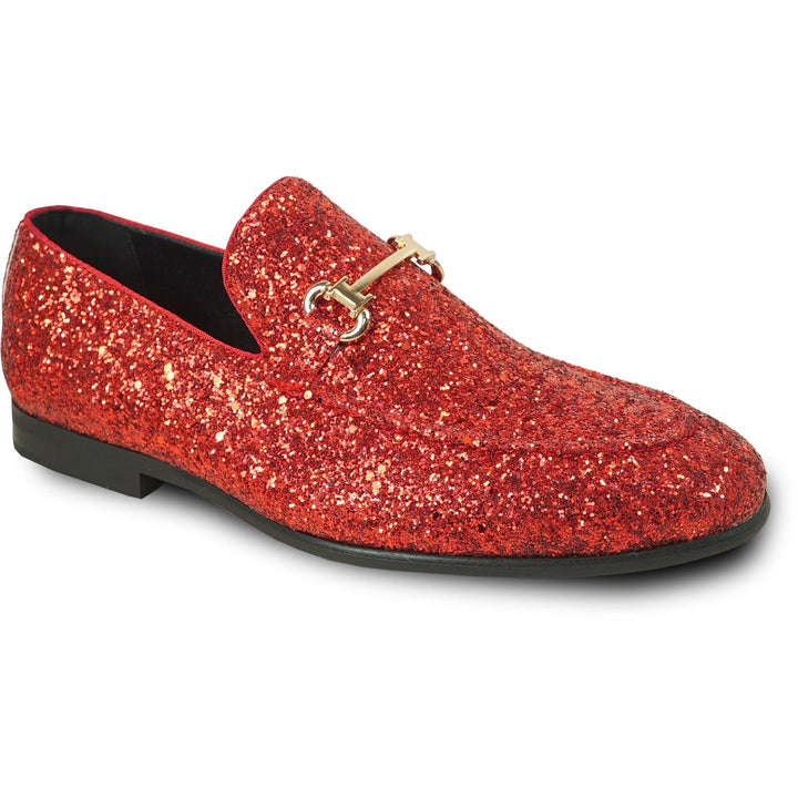 Bravo Red Sequin Glitter Modern Tux Buckle Loafers for Proms - Elegant Mensattire