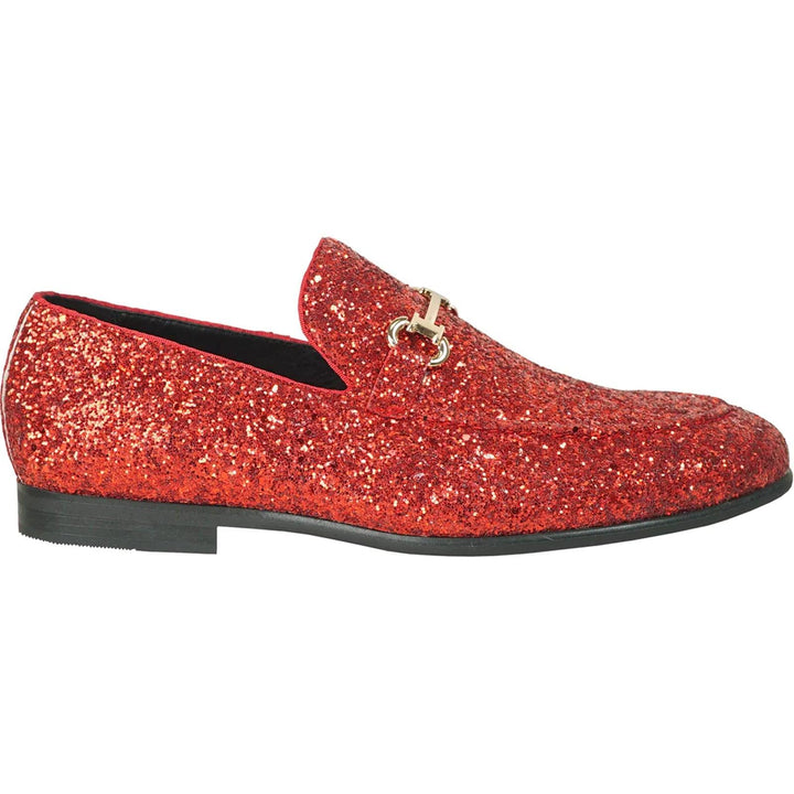 Bravo Red Sequin Glitter Modern Tux Buckle Loafers for Proms - Elegant Mensattire