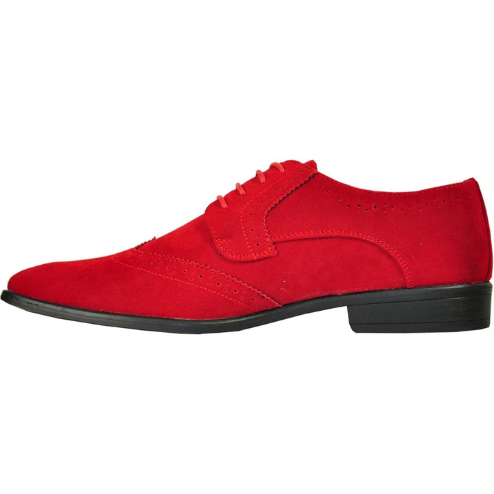 "Bravo Red Vegan Suede Wingtip Weddings & Proms Lace-Ups" - Elegant Mensattire