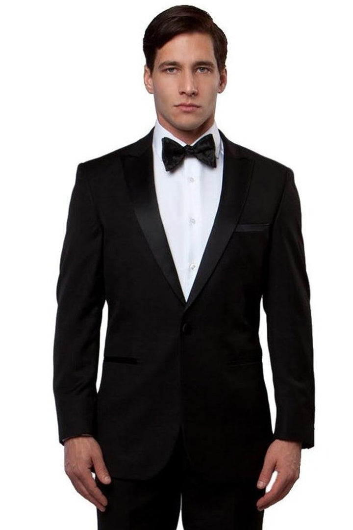 "Bryan Michaels Black Slim-Fit Peak Lapel Tuxedo for Special Occasions" - Elegant Mensattire