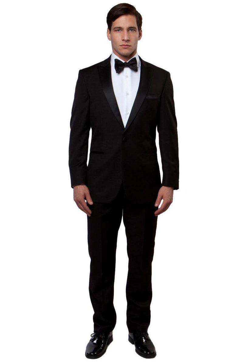 "Bryan Michaels Black Slim-Fit Peak Lapel Tuxedo for Special Occasions" - Elegant Mensattire