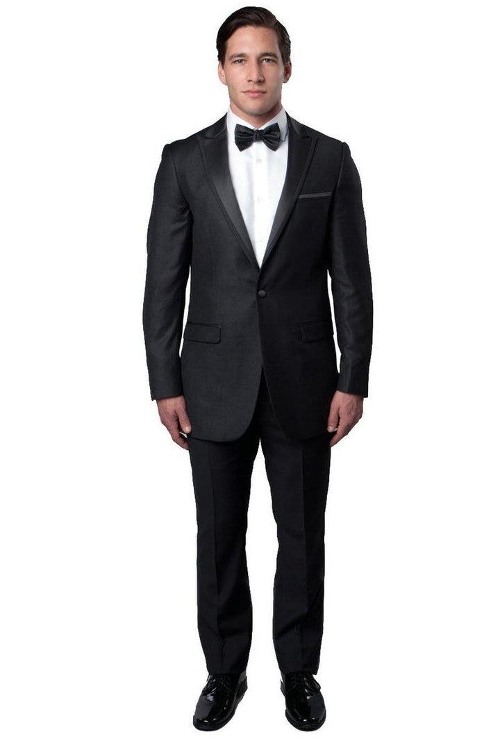 "Bryan Michaels Charcoal Grey Slim Fit Satin-Trimmed Tux:Upgrade Your Special Occasion Look" - Elegant Mensattire