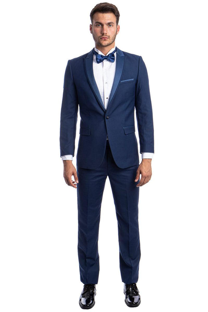 Bryan Michaels Men's Cobalt Blue Tuxedo - Slim Fit, One Button, Satin-Trimmed Peak Lapel - Elegant Mensattire