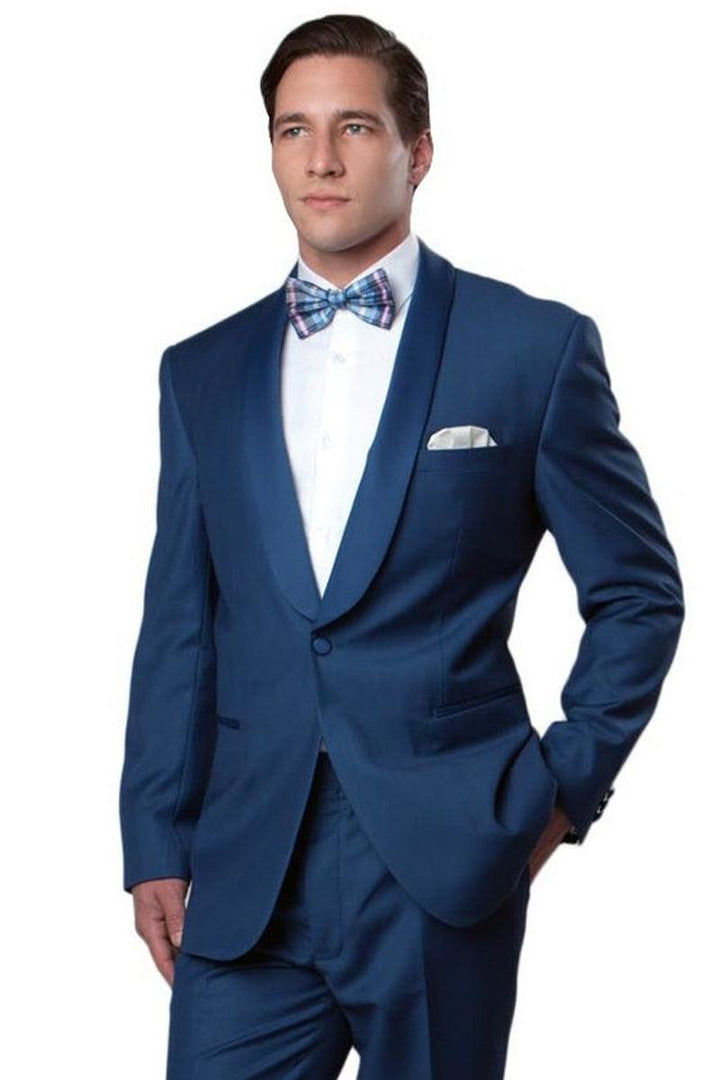 "Bryan Michaels Men's Midnight Blue Slim-Fit Shawl Lapel Tuxedo" - Elegant Mensattire