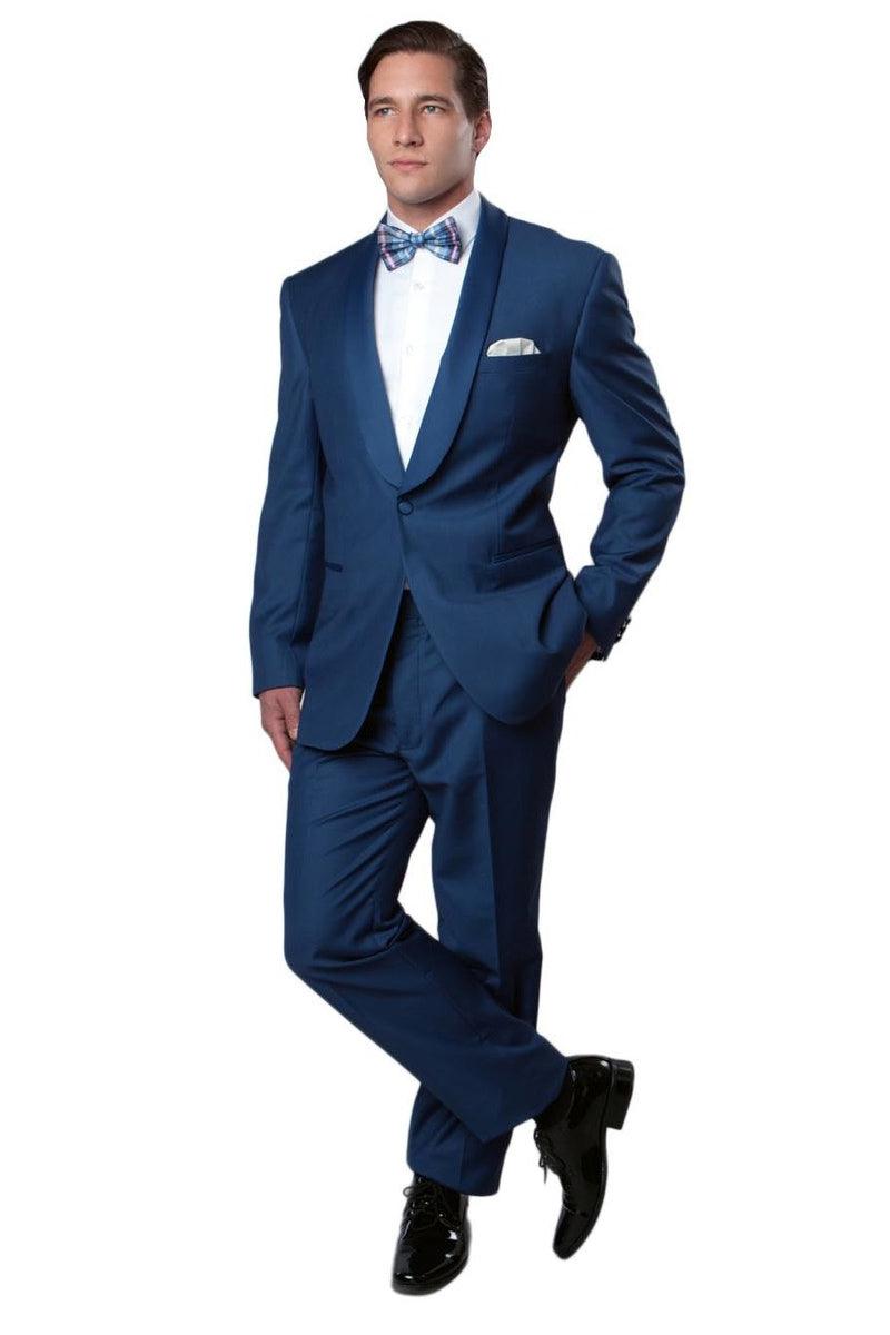 "Bryan Michaels Men's Midnight Blue Slim-Fit Shawl Lapel Tuxedo" - Elegant Mensattire