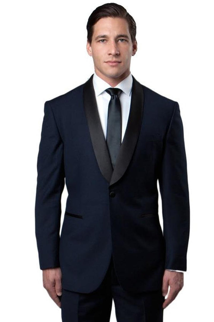 "Bryan Michaels Men's Navy Slim-Fit Shawl Lapel Tuxedo" - Elegant Mensattire