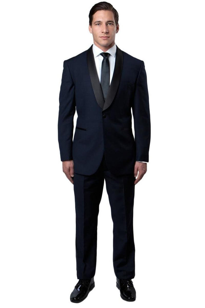 "Bryan Michaels Men's Navy Slim-Fit Shawl Lapel Tuxedo" - Elegant Mensattire