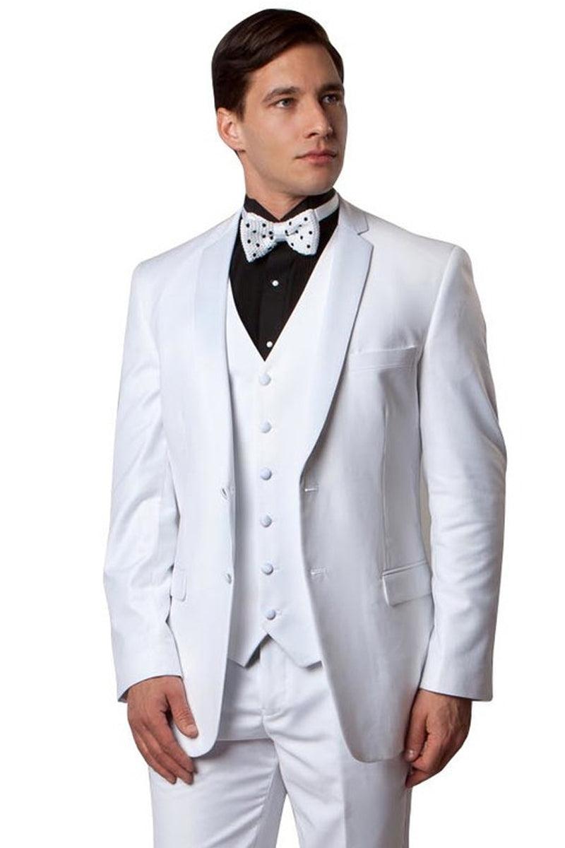 Bryan Michaels White Two-Button Notch Vested Tuxedo | Classic Men's Formal Ensemble - Elegant Mensattire
