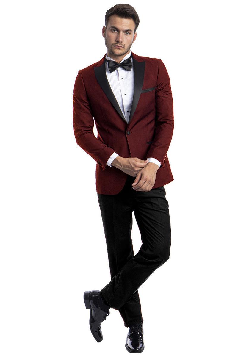 BryMichls Men's Burgundy Slim Fit Peak Lapel Wedding Tuxedo - Elegant Mensattire