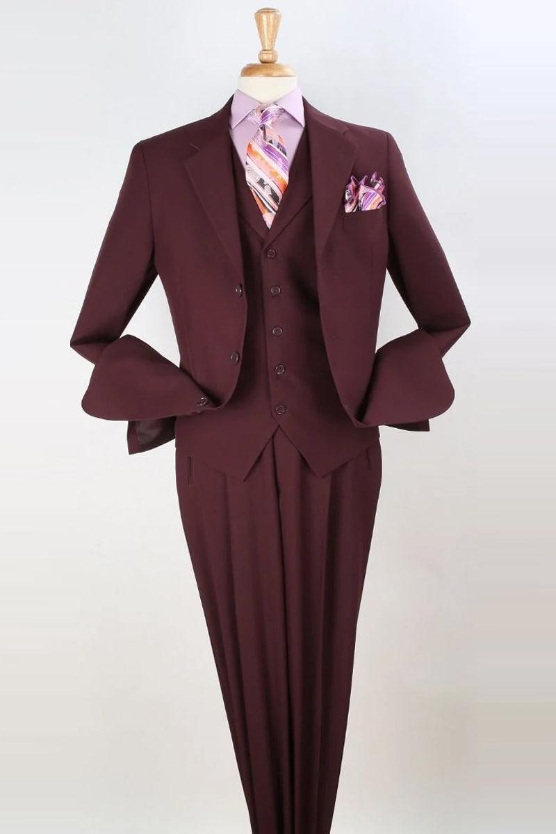 "Burgundy Apollo King 3-Button Classic Fit Vested Suit" - Elegant Mensattire