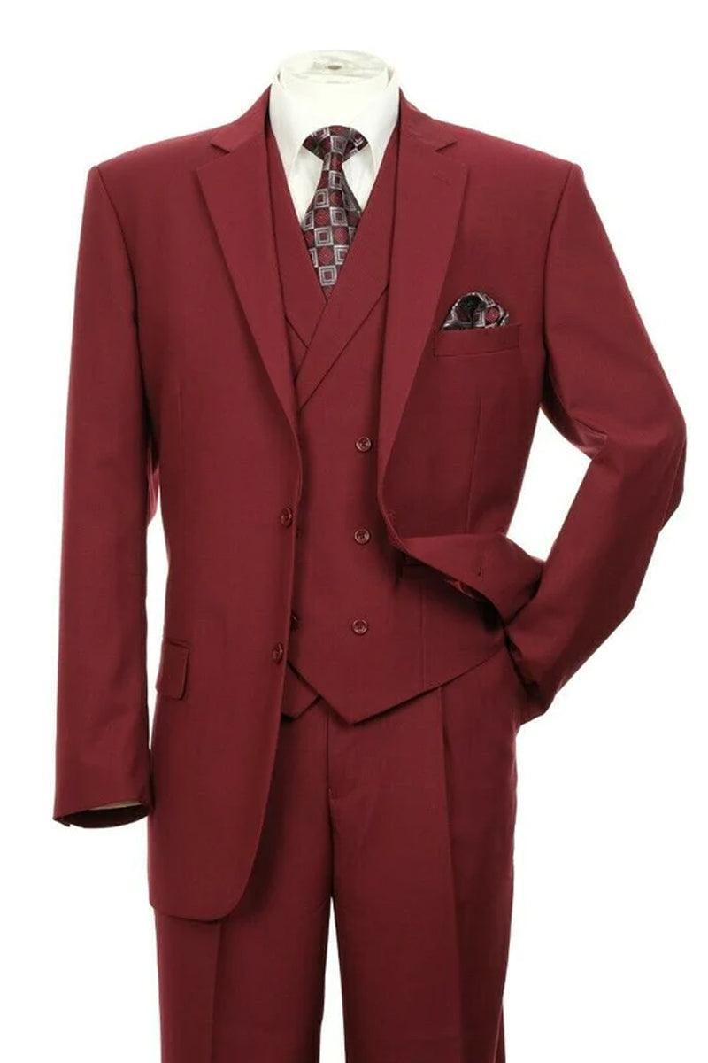 Burgundy Double Breasted Vest Suit - Fortino Landi Men's Classic Fit - Elegant Mensattire