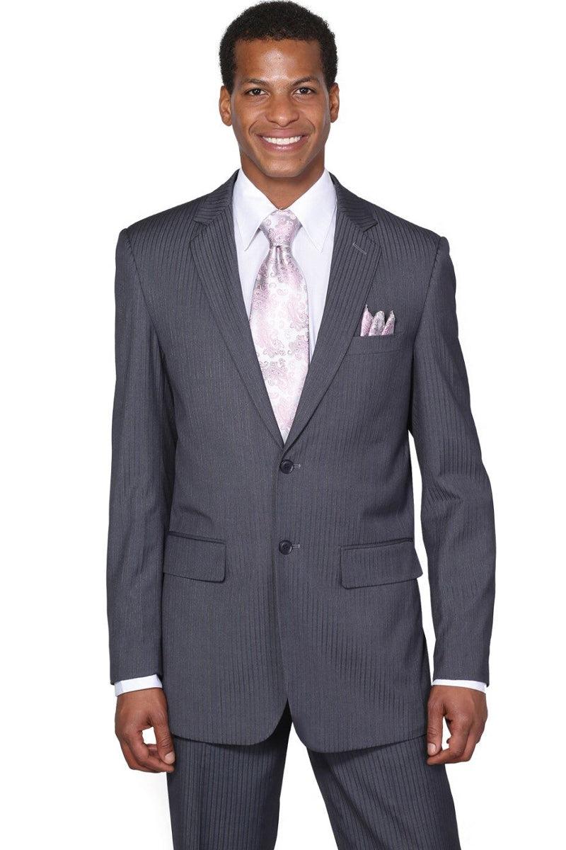 "Charcoal Pinstripe 2-Button Mens Suit by Fortino Landi |Modern Fit" - Elegant Mensattire