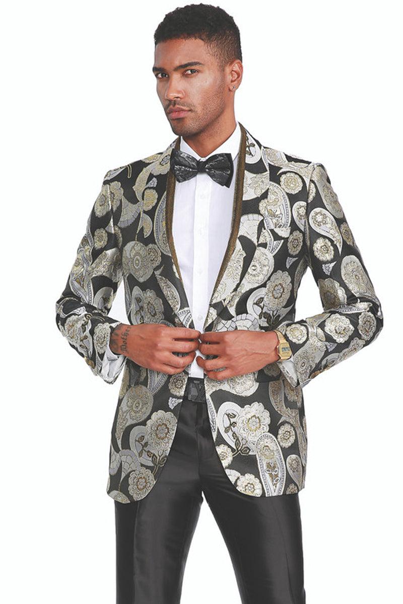 Class

Men’s Silver & Black Empire Class Tuxedo Brocade Dinner Jacket - Elegant Mensattire