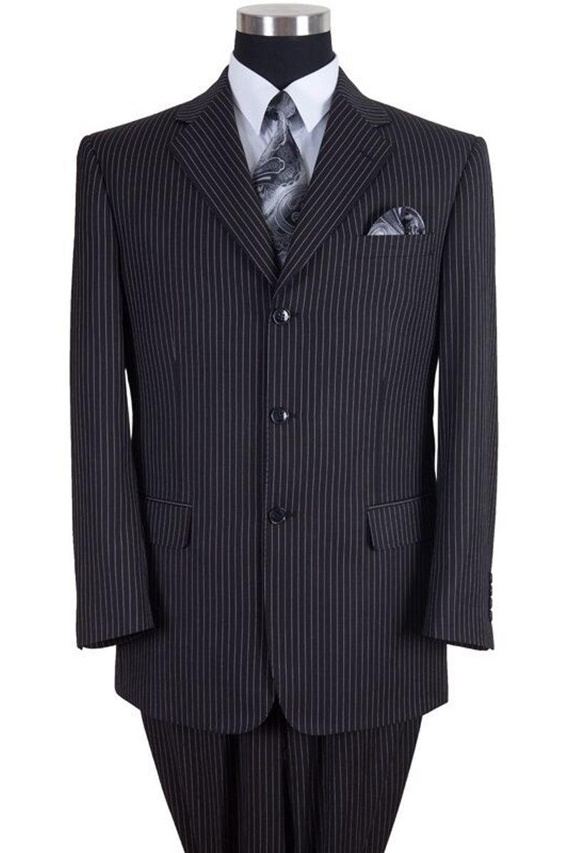 Classic Black Pinstripe Suit by Fortino Landi - Mens 3 Button Banker Fit - Elegant Mensattire