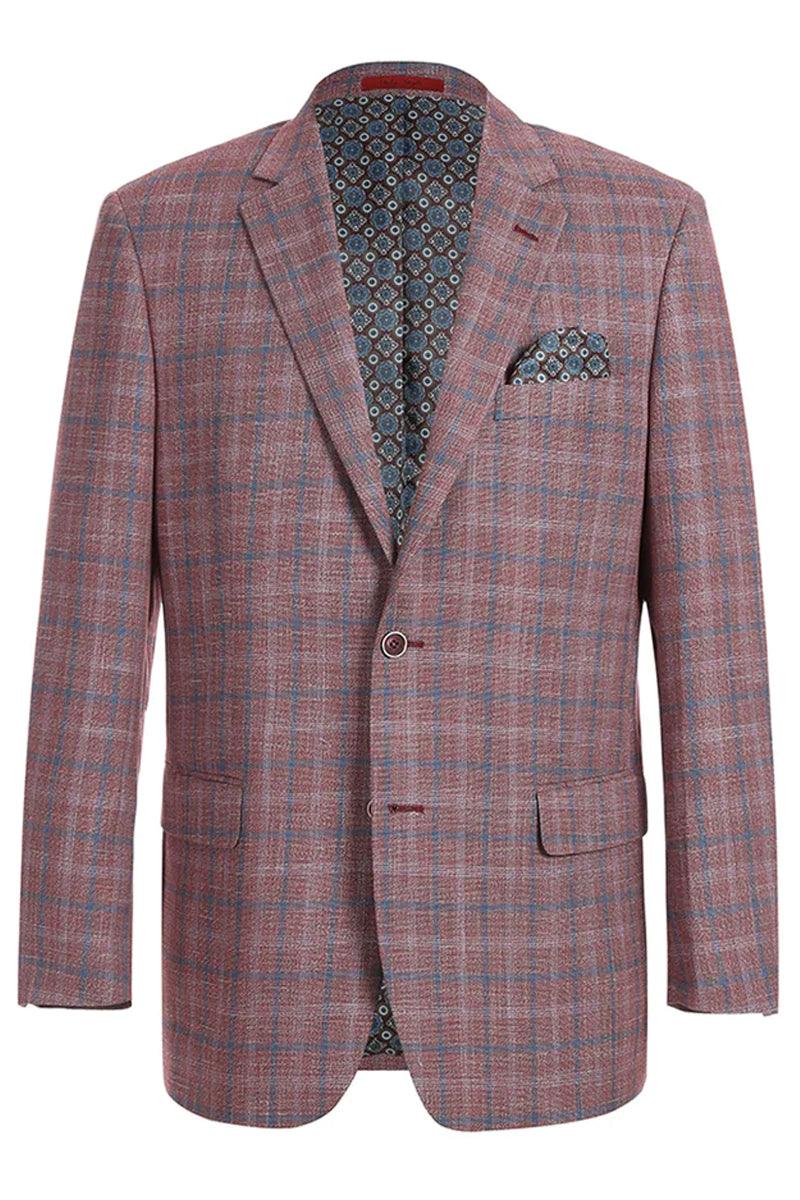 Classic Fit Burgundy Red Windowpane Blazer by Renoir: Beauty & Sophistication - Elegant Mensattire