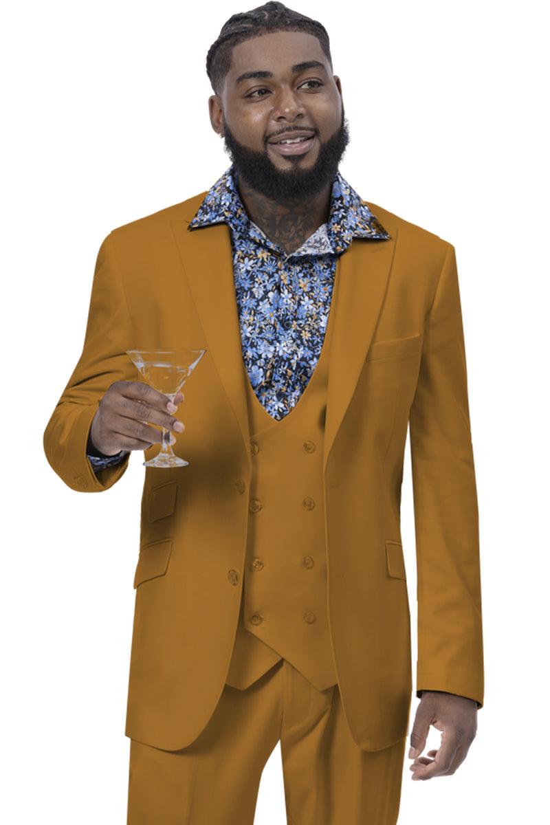 "Classic Gold Peak Lapel Two-Button Suit by EJ Samuel" - Elegant Mensattire