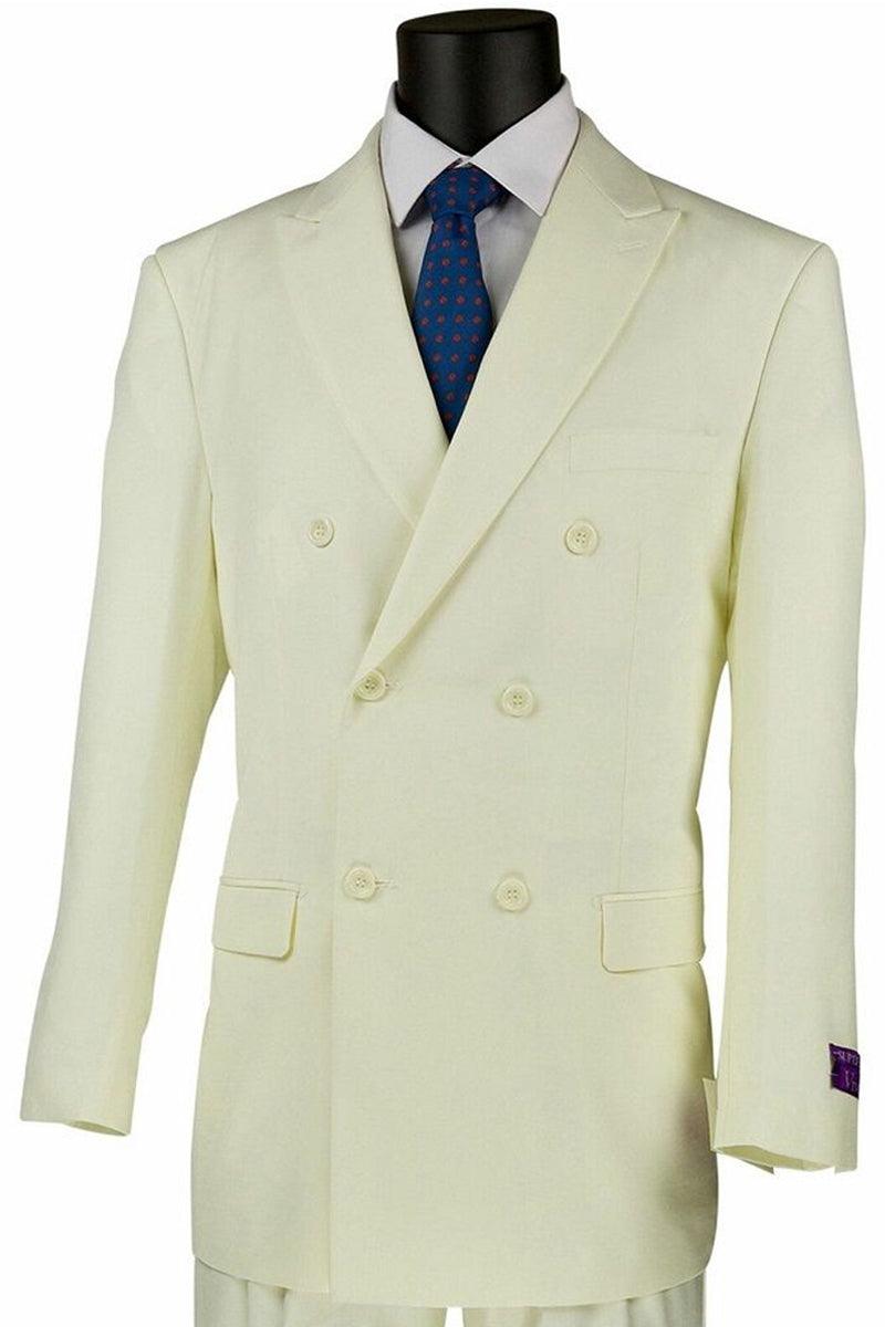 "Classic Ivory Poplin Double Breasted Suit by Fortino Landi" - Elegant Mensattire