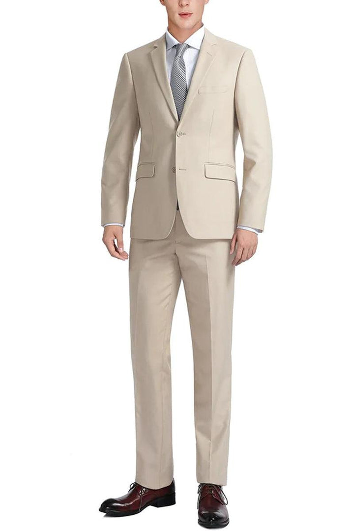 Classic Light Tan Beige Two Button Suit w/Optional Vest | 46R 46L | By Renoir - Elegant Mensattire