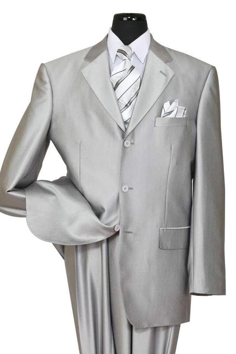 Classic Silver Grey Sharkskin Suit: Fortino Landi Men's 3-Button Fit - Elegant Mensattire