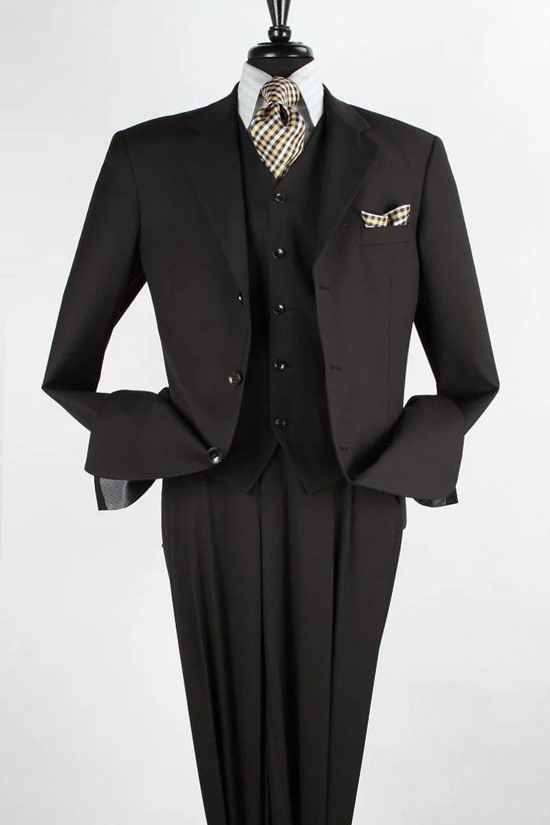 Classic Vested Pant Suit by Apollo King - Men's 3 Button, Single Pleat Black - Elegant Mensattire