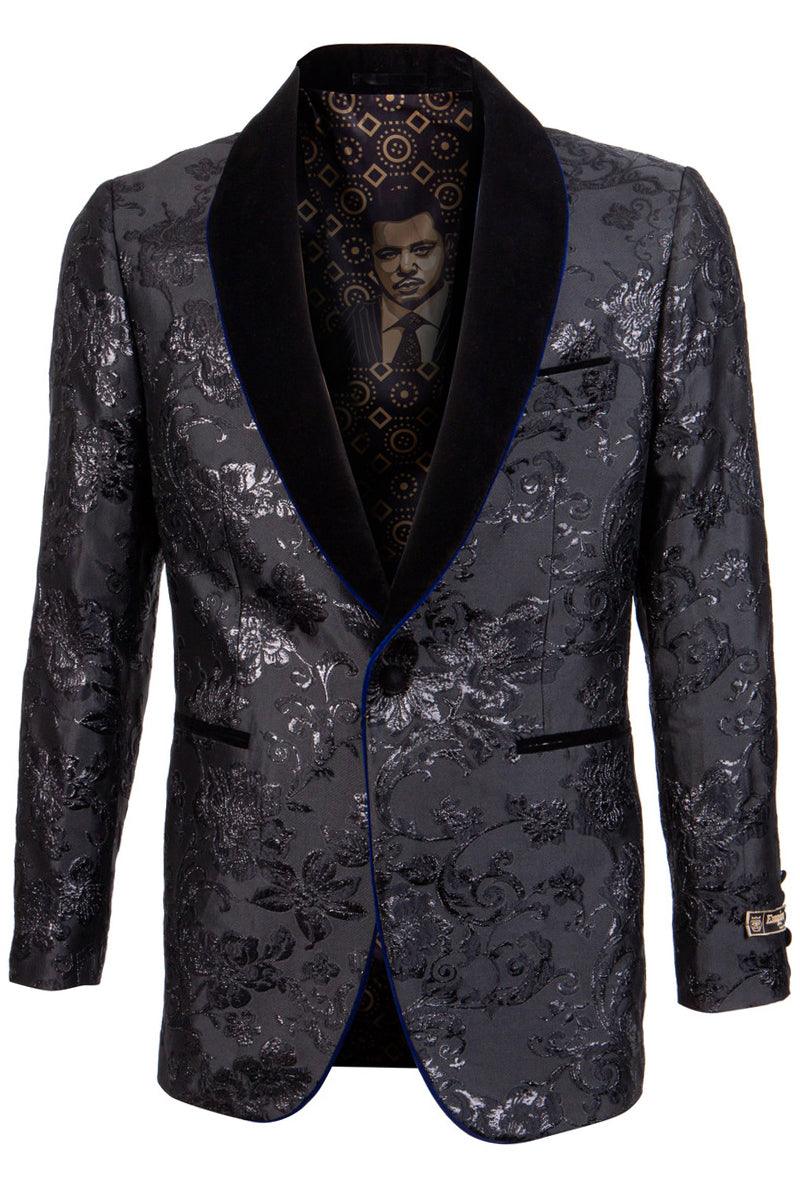 Collection 

"Empire Collection Men's Navy Velvet Paisley Shawl Tux Jacket w/ Blue Trim" - Elegant Mensattire