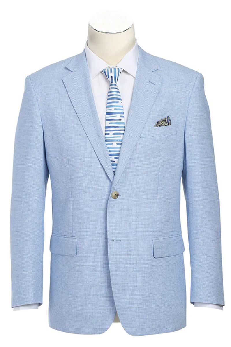 Collection

Renoir Sky Blue Houndstooth Linen-Cotton Blazer: Classic 2-Button Sport Coat - Elegant Mensattire