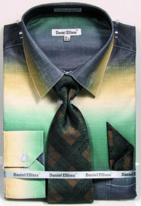 "Daniel Ellissa Men's Faded Print Dress Shirt & Tie Set in Green" - Elegant Mensattire