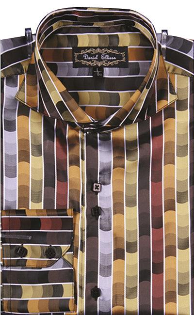 Daniel Ellissa Men's Luxe Gold Tonal Stripe Regular Fit Sports Shirt - Elegant Mensattire