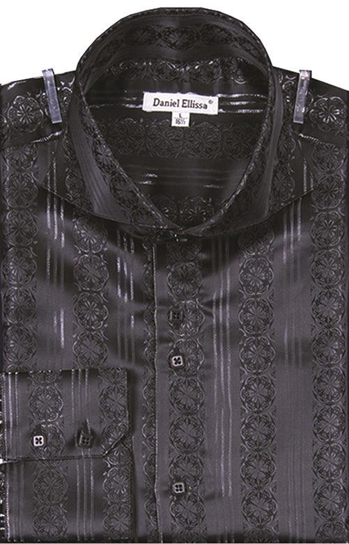 Daniel Ellissa Men's Reg Fit Fancy Chain Pattern Sports Shirt in Black - Elegant Mensattire