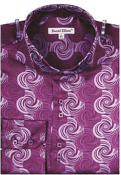 Daniel Ellissa Men's Reg Fit Fancy Swirl Pattern Sports Shirt in Vibrant Purple - Elegant Mensattire