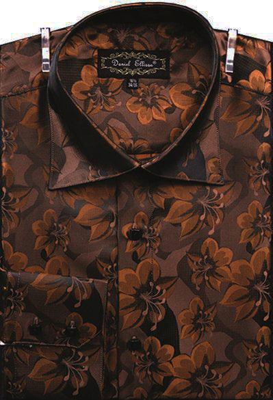 Daniel Ellissa Men's Reg Fit Fancy Tonal Brown Floral Sport Shirt - Elegant Mensattire