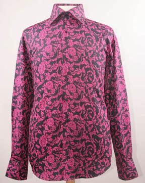 "Daniel Ellissa Men's Reg. Fit Sport Shirt: Exquisite Floral Black & Fuchsia" - Elegant Mensattire