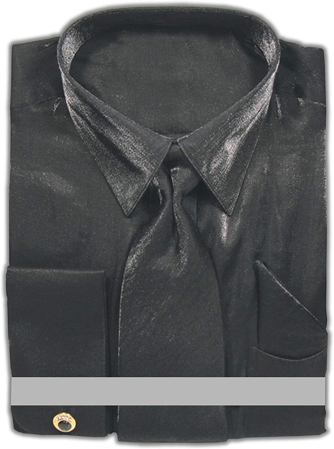 "Daniel Ellissa Men's Shiny Metallic Velvet Dress Shirt & Tie Set - Black" - Elegant Mensattire