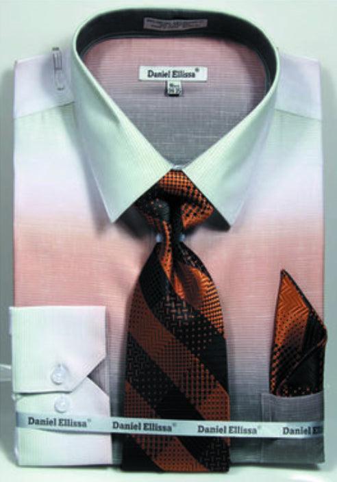 "Daniel Ellissa Multi-Color Print Dress Shirt & Tie Set - Beige Fade" - Elegant Mensattire