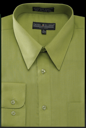 "Dark Lime Green Daniel Ellissa Men's Regular Fit Basic Dress Shirt" - Elegant Mensattire